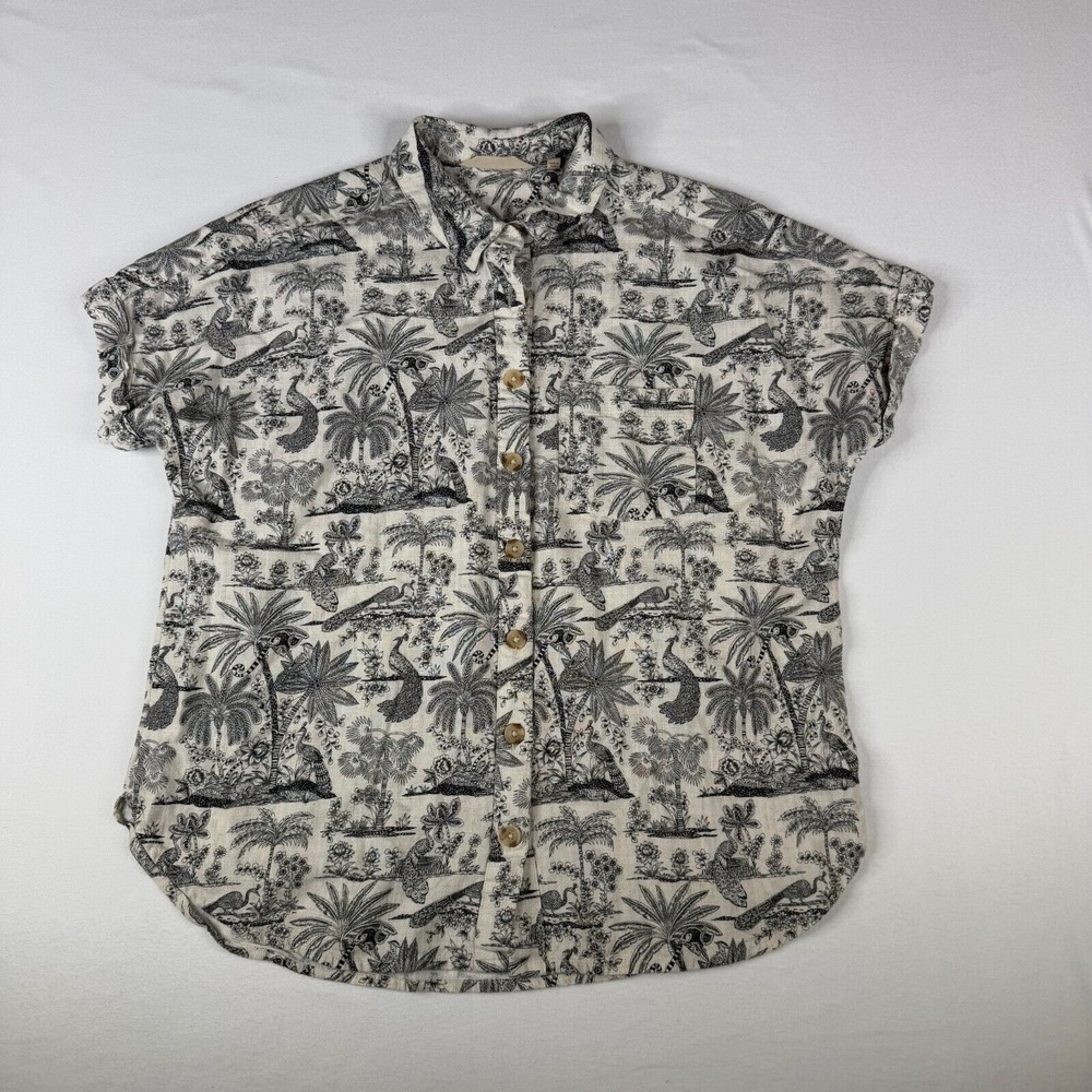 Soft Surroundings Womens Top Size Small Tropical Short Sleeve Linen Blend